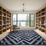 Navy Geometric Interlock Modern Area Rug