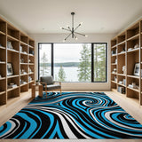 Blue and Teal Abstract Area Swirling Blue Waves Abstract Area Rug