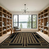 Bold Framed Geometric Grid Brown Tan Rug