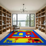 Playful Pixel Zoo Kids Cartoon Rug