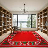 Festive Red Holly Leaf Border Area Rug