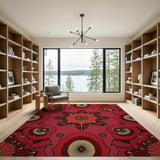 Bold Red Floral Mandala Area Rug