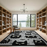 Spooky Black Cats Bats Area Rug