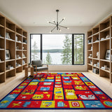 Playful Cartoon Animal Maze Kids Area Rug