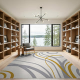 Gold Swirl Abstract Area Rug in Gray