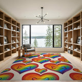 Rainbow Hearts Bone Washable Area Rug