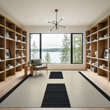 Beige Woven Area Rug with Bold Black Stripes