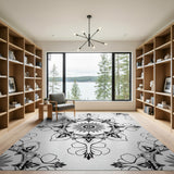Traditional Persian Intricate Black White Mandala Persian Rug