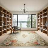 Beige Hibiscus Floral Vintage Area Rug