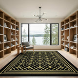Gold Floral Lattice Black Area Rug