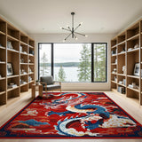Multi-color and Patterns Majestic Blue Dragon Red Oriental Area Rug