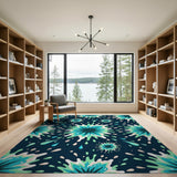 Vibrant Teal Splash Abstract Area Rug
