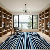Navy Blue Vertical Striped Geometric Area Rug