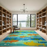 Cartoon Sharks Ocean Adventure Area Rug