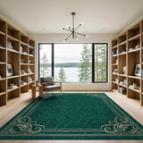 Ornate Green Vine Floral Area Rug with Gold Border