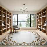 Elegant Gold Ornate Floral Border Area Rug