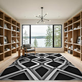 Bold Interlocking Geometric Area Rug - Black White
