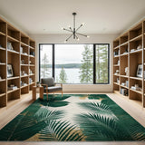 Green Monstera Palm Leaf Distressed Area Rug