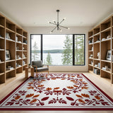 Red Berry Vine Ornate Border Rug