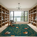 Whimsical Woodland Animals Green Kids Rug