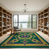 Emerald Green Royal Heraldic Crest Area Rug