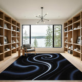 Blue and Teal Hypnotic Navy Swirl Abstract Area Rug