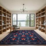 ODIKA Washable Patriotic Stars Area Rug - Low Pile Non-Slip Red White Blue Rug