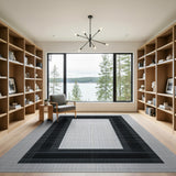 Framed Geometric Black White Area Rug