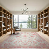 Pink Floral Ivory Area Rug