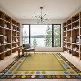 Vibrant Multi-Color Polka Dot Border Beige Rug
