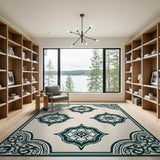 Blue and Teal Teal Floral Medallion Persian Rug