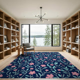 Navy Pink Floral Area Rug