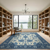 Blue and White Chinoiserie Floral Area Rug