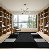 Textured Black White Geometric Block Rug
