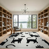 Playful Black Cat Cartoon Area Rug