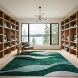 Wavy Green Teal Abstract Area Rug