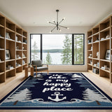 The Lake is My Happy Place Navy Blue Area Rug