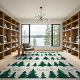 Whimsical Green Christmas Tree Doodle Area Rug