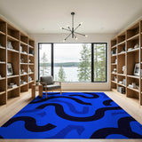 Blue and Teal Geometric Modern Blue Wave Geometric Area Rug