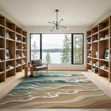 Teal Ocean Waves Crashing Beach Area Rug
