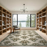 Elegant Beige Damask Floral Beige and Neutral Area Rug