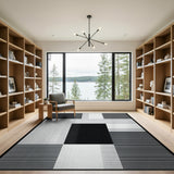 Black and White Geometric Modern Black White Geometric Abstract Area Rug