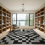 Modern Black White Geometric Grid Area Rug