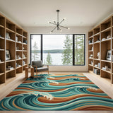 Teal and Terracotta Ocean Wave Area Rug