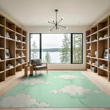 Mint Green Cotton Boll Floral Area Rug