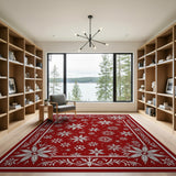 Red Poinsettia Floral Vintage Area Rug