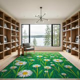 Green Daisy Meadow Green Area Rug
