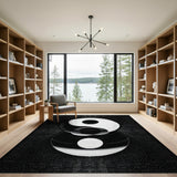 Distressed Yin-Yang Black White Area Rug