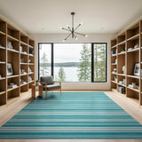 Teal Striped Coastal Beach Area Rug
