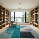 Blue and Teal Teal Geometric Abstract Area Rug
